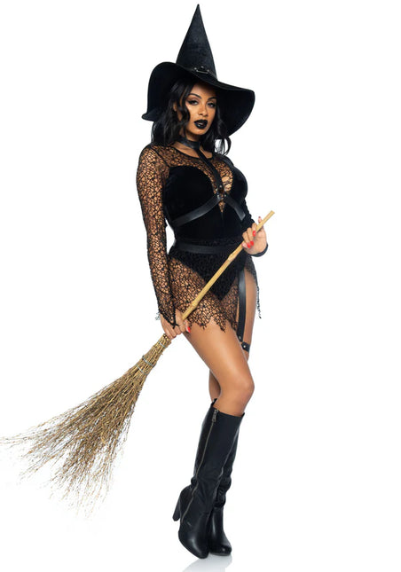 Costume di Halloween Nero Donna Body Body Strega Leg Avenue