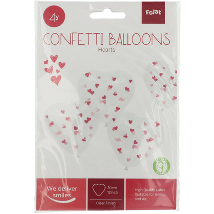 Palloncini a forma di cuore con coriandoli rosa 30cm - 4 pezzi