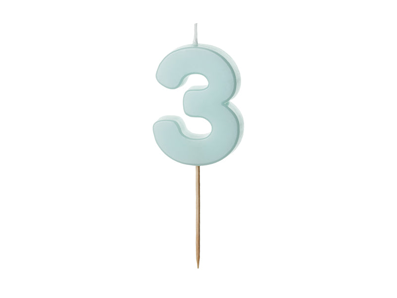 Candela di compleanno numero 3, azzurro, misura 5.5 cm (1 confezione / 1 pz.)