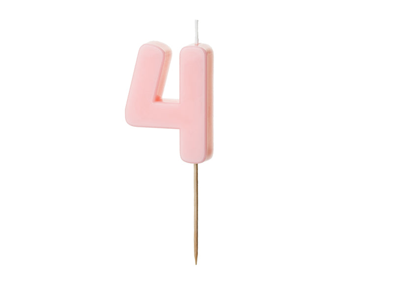 Candela di compleanno numero 4, rosa chiaro, 5.5 cm (1 confezione / 1 pz.)