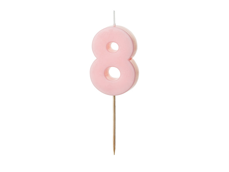 Candela di compleanno numero 8, rosa chiaro, 5.5 cm (1 confezione / 1 pz.)