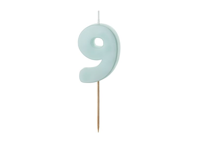 Candela di compleanno numero 9, azzurro, misura 5.5 cm (1 confezione / 1 pz.)