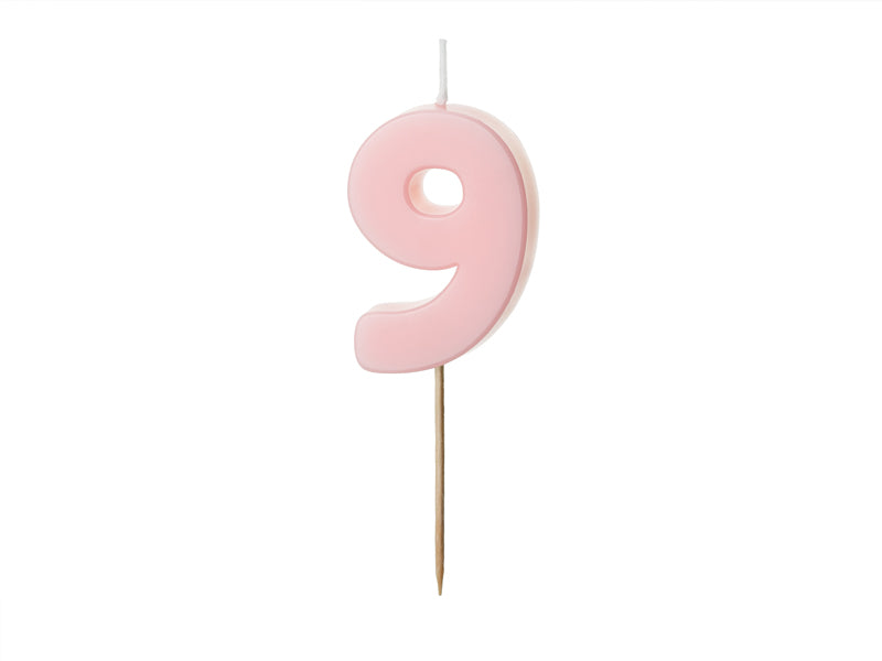 Candela di compleanno numero 9, rosa chiaro, 5.5 cm (1 confezione / 1 pz.)