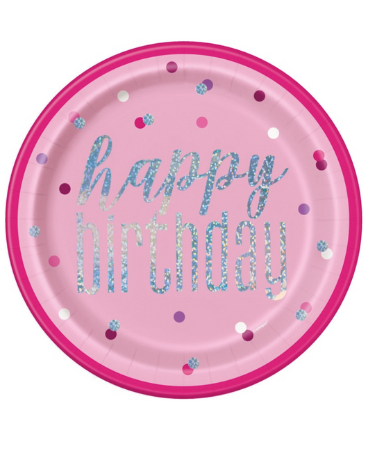 8 Bday Glitz Pink 9" Plt-Fs