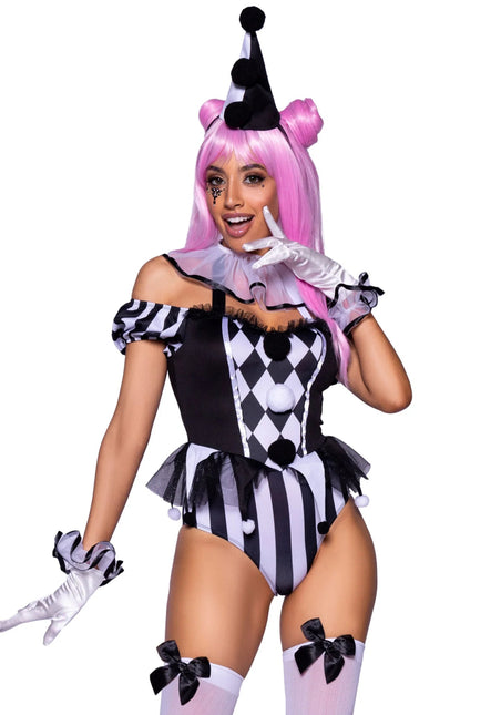 Clownspak Zwart Wit Dames Bodysuit Leg Avenue - Partywinkel - 714718563343