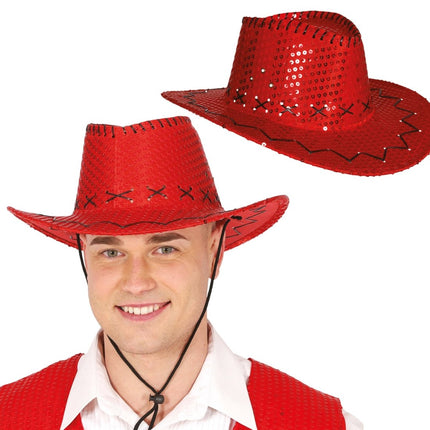 Cowboy Hoed Rood Pailleten - Partywinkel - 8434077230367