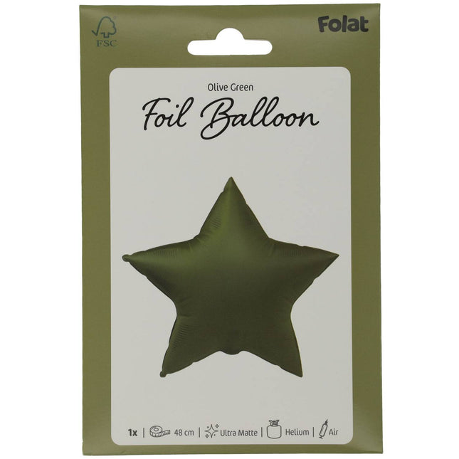 Palloncino ad elio Star Verde Oliva Opaco 45cm Vuoto