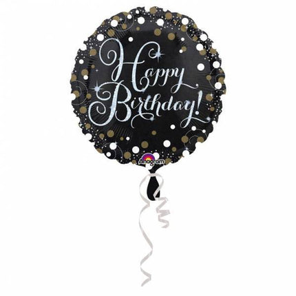 Palloncino ad elio Happy Birthday Nero Glitter 43cm vuoto