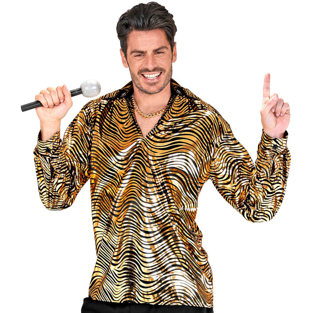 Camicia Disco 70S Oro Uomo Stampa Tiger