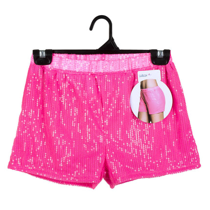 Pantaloni corti con paillettes rosa neon M