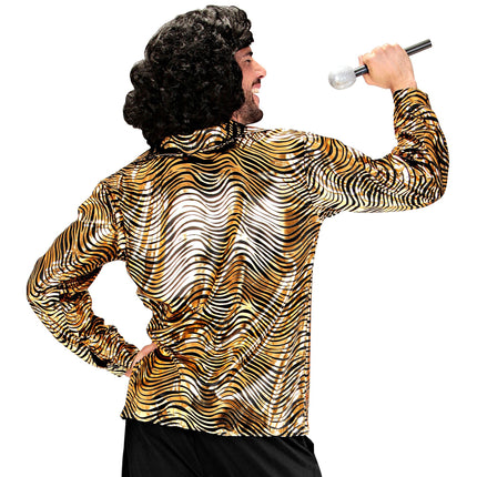 Camicia Disco 70S Oro Uomo Stampa Tiger