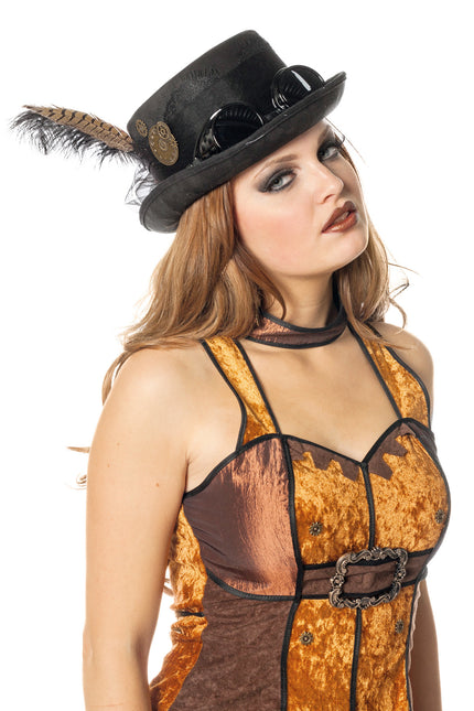 Cappello nero Steampunk con occhiali