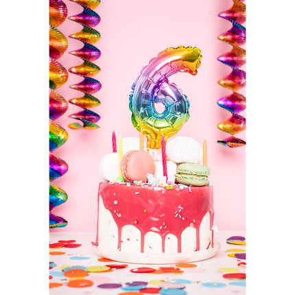 Palloncino in foil Figura 6 Arcobaleno 13cm con bastoncino