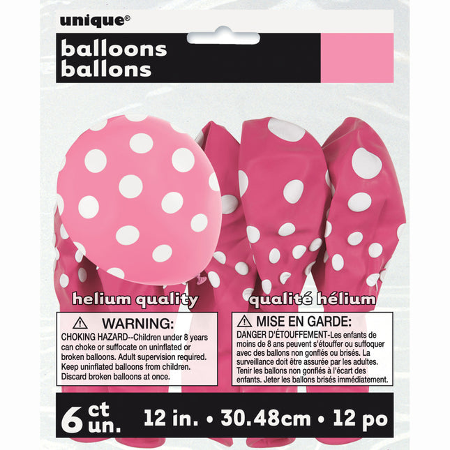 Palloncini rosa a pois bianchi 30 cm 6 pezzi