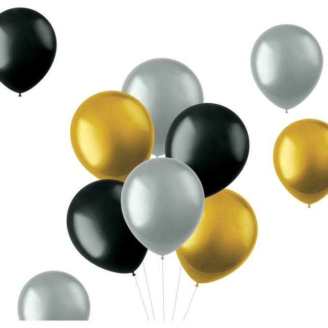 Palloncini colorati Nero Oro Argento Metallizzato 33cm 10pz