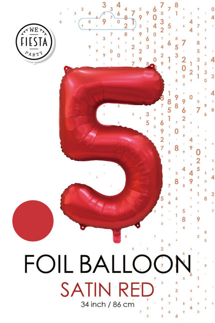 Palloncino numero rosso 5 anni lucido 86 cm