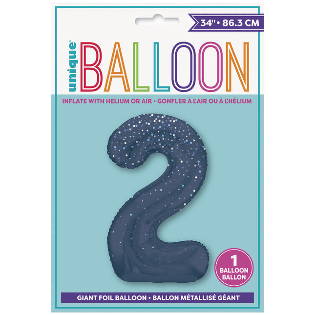 Palloncino figura 2 anni a pois blu scuro 86 cm