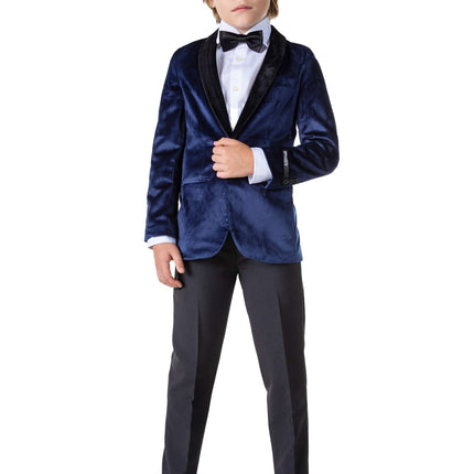 Blazer ragazzo in velluto blu scuro OppoSuits