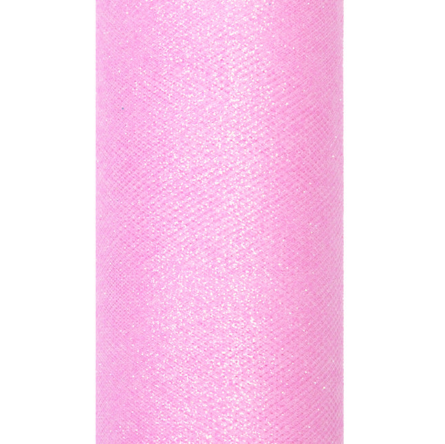 Rotolo di tulle rosa chiaro glitterato 15cm 9m