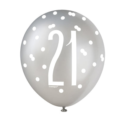 Palloncini 21 anni a pois neri 30cm 6pz