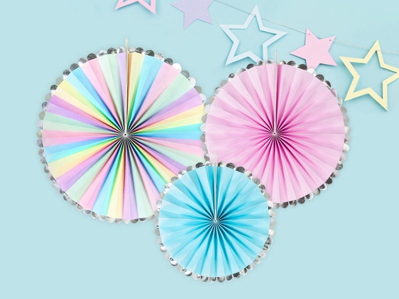 Ventagli di carta colorati Unicorno Set 21-30cm 3 pezzi