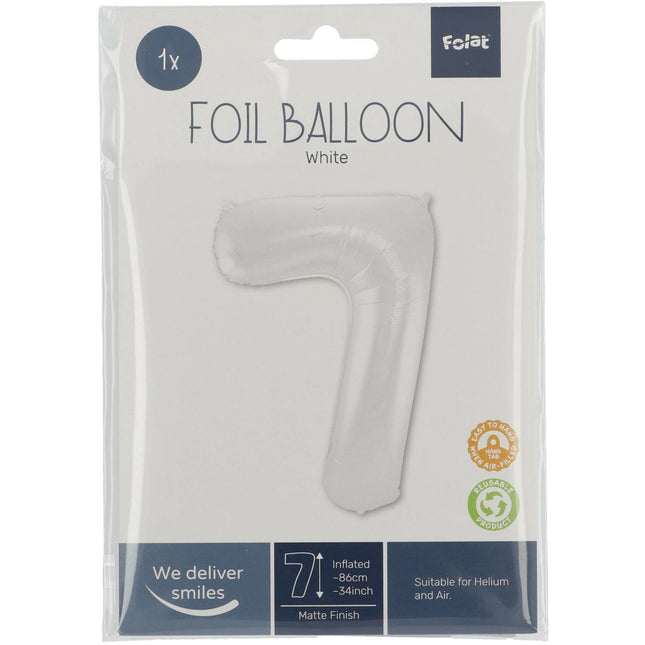 Palloncino Foil Figura 7 Bianco Opaco XL 86cm vuoto