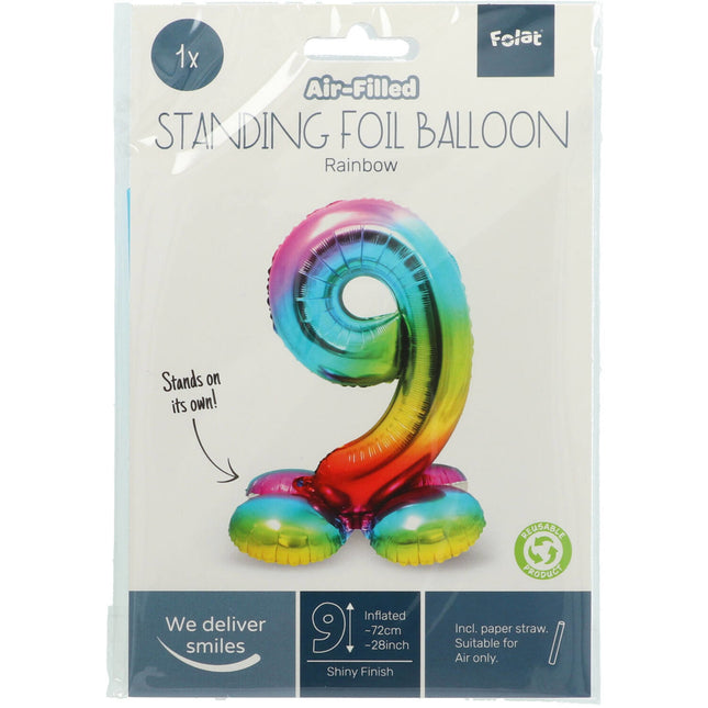 Palloncino in foil Figura 9 Arcobaleno con supporto 72 cm