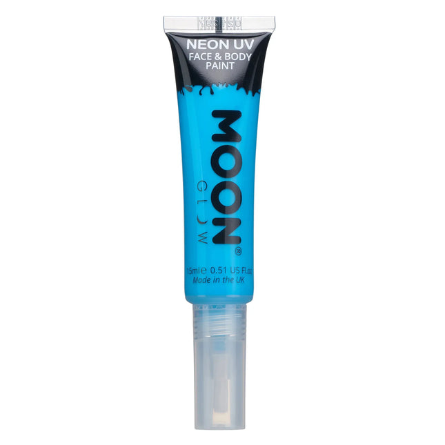 Moon Glow Neon UV Face Paint con pennello applicatore Blu intenso 15ml