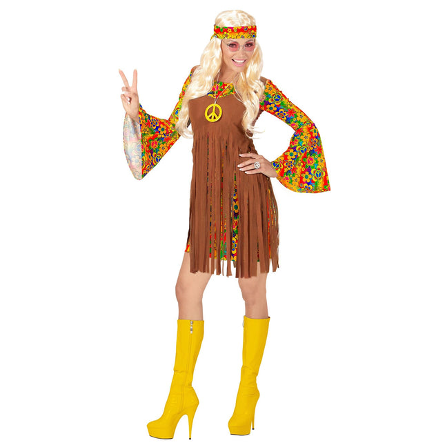 Costume Hippie 60S Marrone Donna 3 pezzi