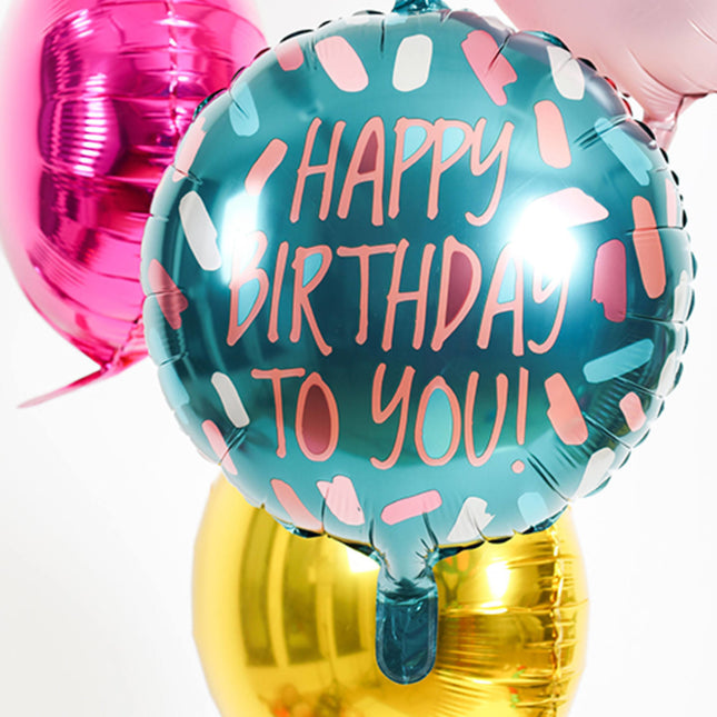 Palloncino ad elio compleanno Happy Birthday Blu Rosa Oro vuoto 45 cm