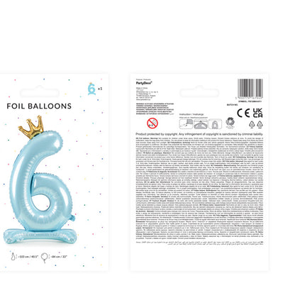 Palloncino Foil Figura 6 Azzurro Standard Vuoto 84cm