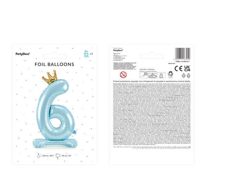 Palloncino Foil Figura 6 Azzurro Standard Vuoto 84cm