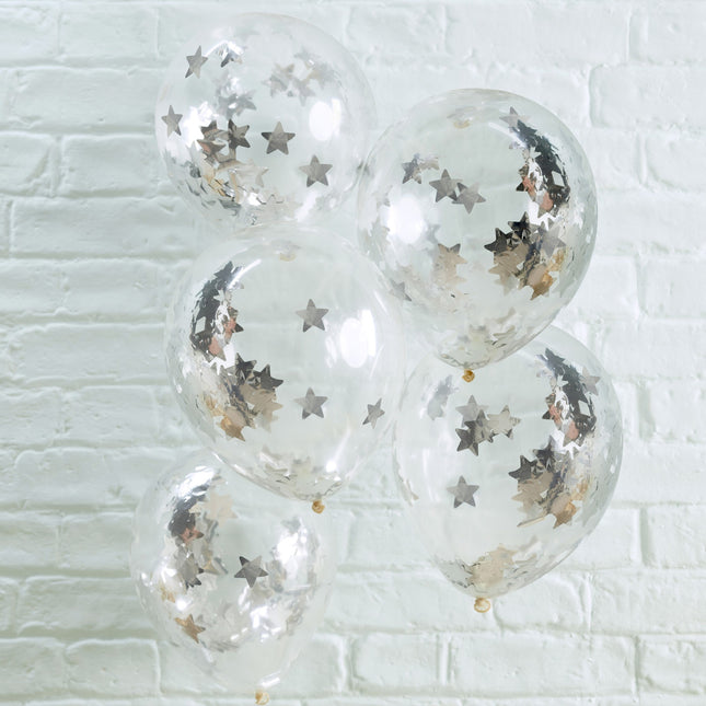 Palloncini coriandoli argento stelle 30cm 5pz