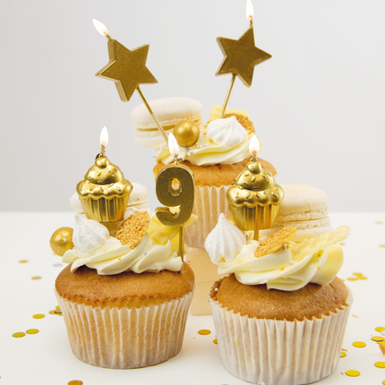 Candele 9 anni Cupcake Oro 17,5 cm