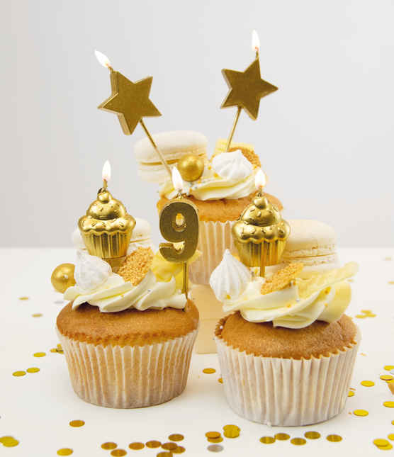 Candele 9 anni Cupcake Oro 17,5 cm