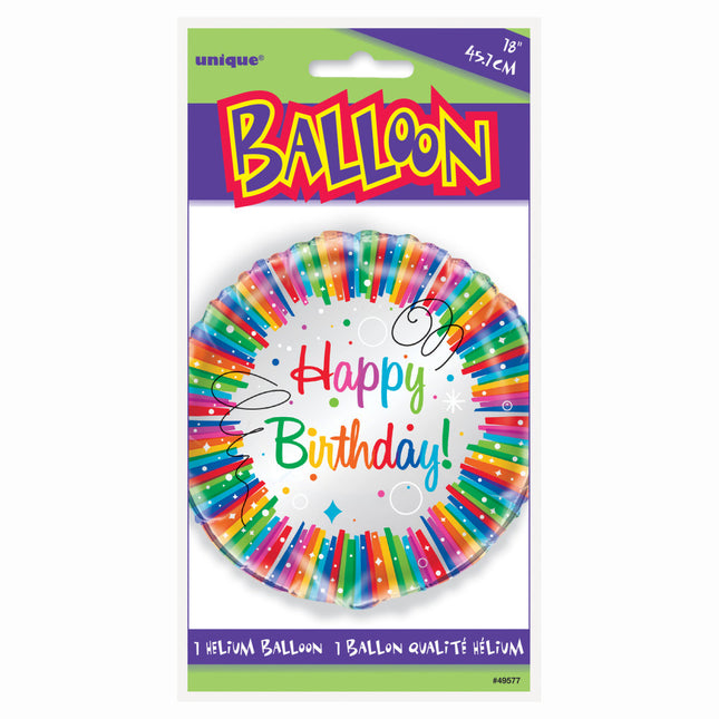 Palloncino ad elio Happy Birthday Ribbons Rainbow 45cm vuoto