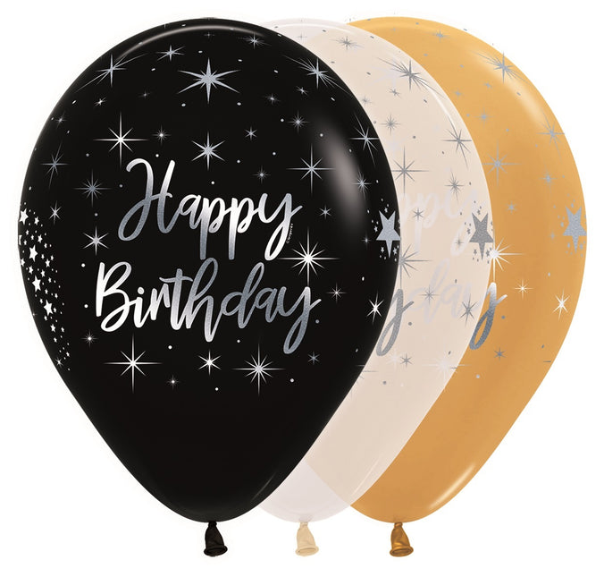 Palloncini Happy Birthday Radiant Metallic Ink Silver 30cm 25pz