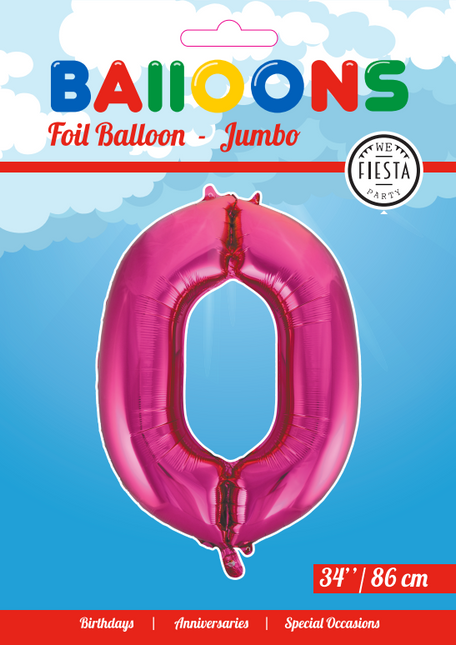 Palloncino Foil Figura 0 Fucsia XL 86cm vuoto