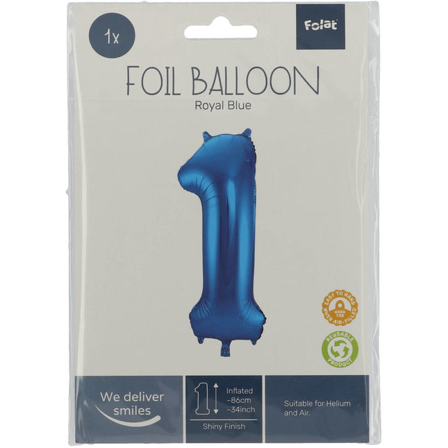 Palloncino Foil Figura 1 Blu Metallizzato XL 86cm Vuoto