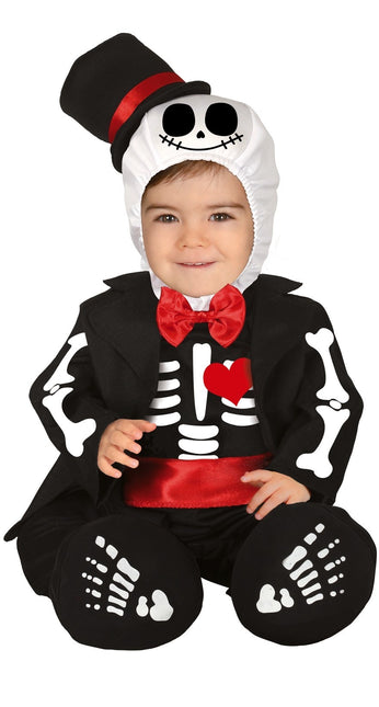 Costume di Halloween da scheletro per bambino con fiocco rosso