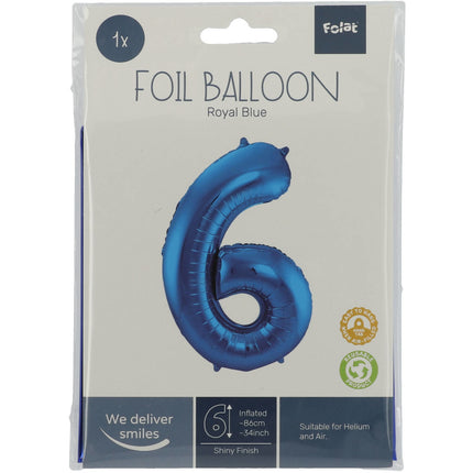 Palloncino Foil Figura 6 Blu Metallizzato XL 86cm Vuoto