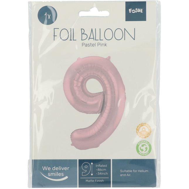 Palloncino Foil Figura 9 Rosa Pastello XL 86cm vuoto