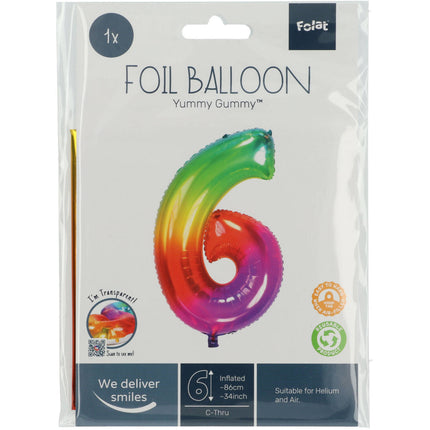 Palloncino Foil Figura 6 Rainbow XL 81cm vuoto