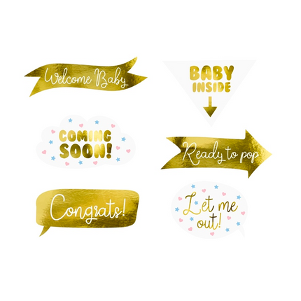 Oggetti di scena Baby Shower Oro 6 pezzi