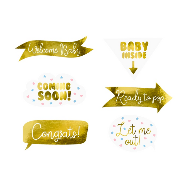 Oggetti di scena Baby Shower Oro 6 pezzi