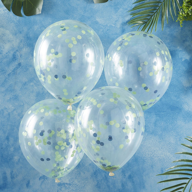 Palloncini con coriandoli blu/verdi da 30 cm 5 pezzi