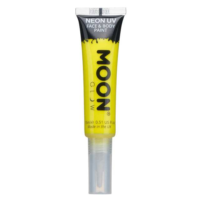 Moon Glow Neon UV Face Paint con pennello applicatore Giallo intenso 15ml