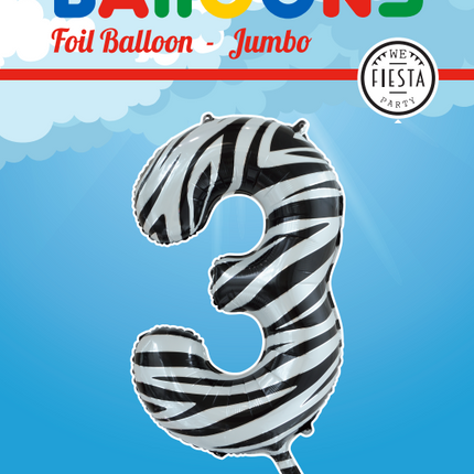 Palloncino in foil Figura 3 Zebra XL 86cm vuoto