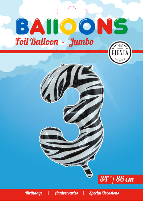 Palloncino in foil Figura 3 Zebra XL 86cm vuoto