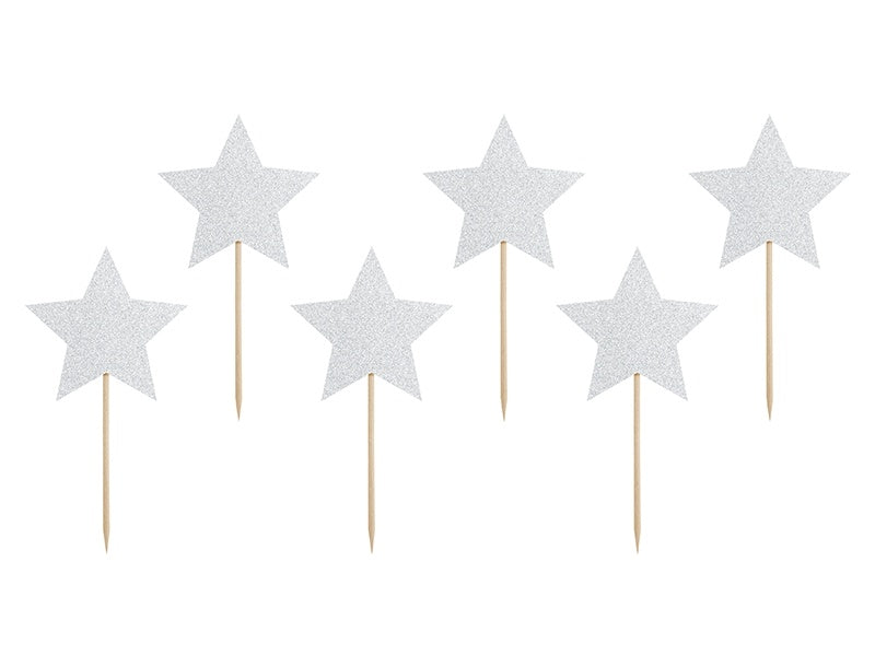 Cupcake Toppers Star Silver 6 pezzi